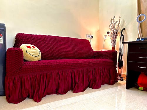 Customer photo review of 2024 Turkish Bubble Frill Sofa Covers : Maroon