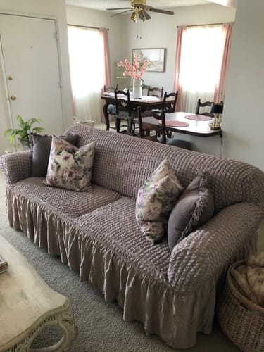 Customer photo review of 2024 Turkish Bubble Frill Sofa Covers : Light Brown