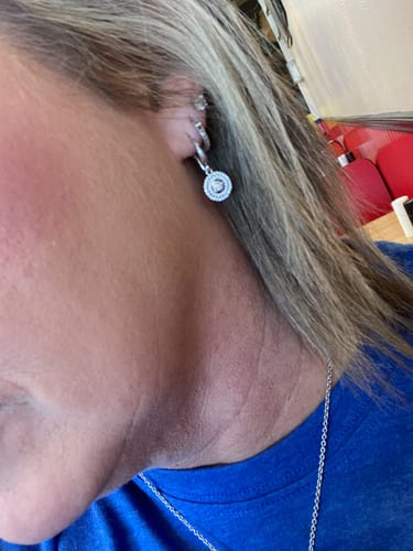 Customer photo review of Dancing Stone Halo Dangle Solid Silver Earrings