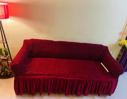 Customer photo review of 2024 Turkish Bubble Frill Sofa Covers : Maroon