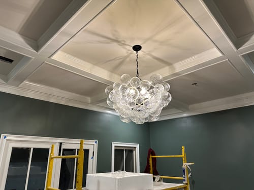 Customer photo review of Brass Cluster Ribbed Glass Globe Bubble Chandelier