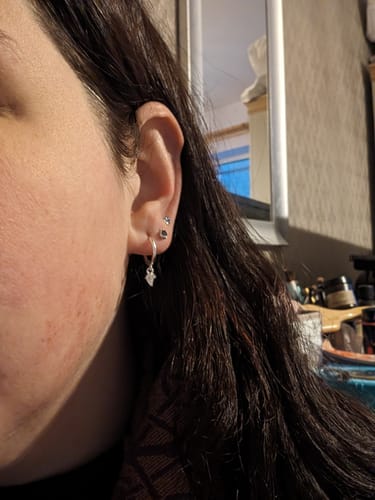 Customer photo review of Moonstone Charm Hoop Earrings (Silver)