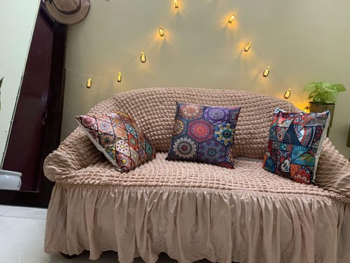 Customer photo review of 2024 Turkish Bubble Frill Sofa Covers : Light Brown