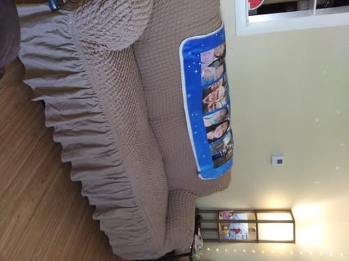 Customer photo review of 2024 Turkish Bubble Frill Sofa Covers : Light Brown