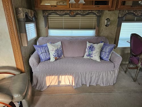 Customer photo review of 2024 Turkish Bubble Frill Sofa Covers : Light Brown