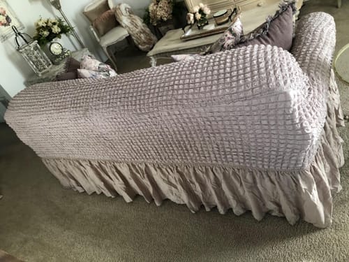 Customer photo review of 2024 Turkish Bubble Frill Sofa Covers : Light Brown