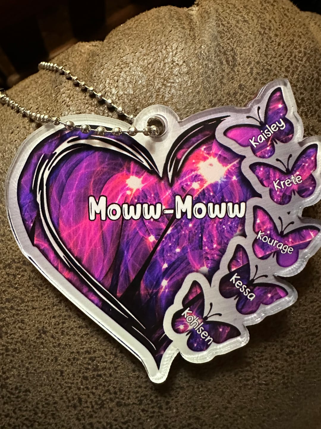 Customer photo review of Sparkling Grandma- Mom Heart Butterfly Kids, Multi Colors Personalized Ornament