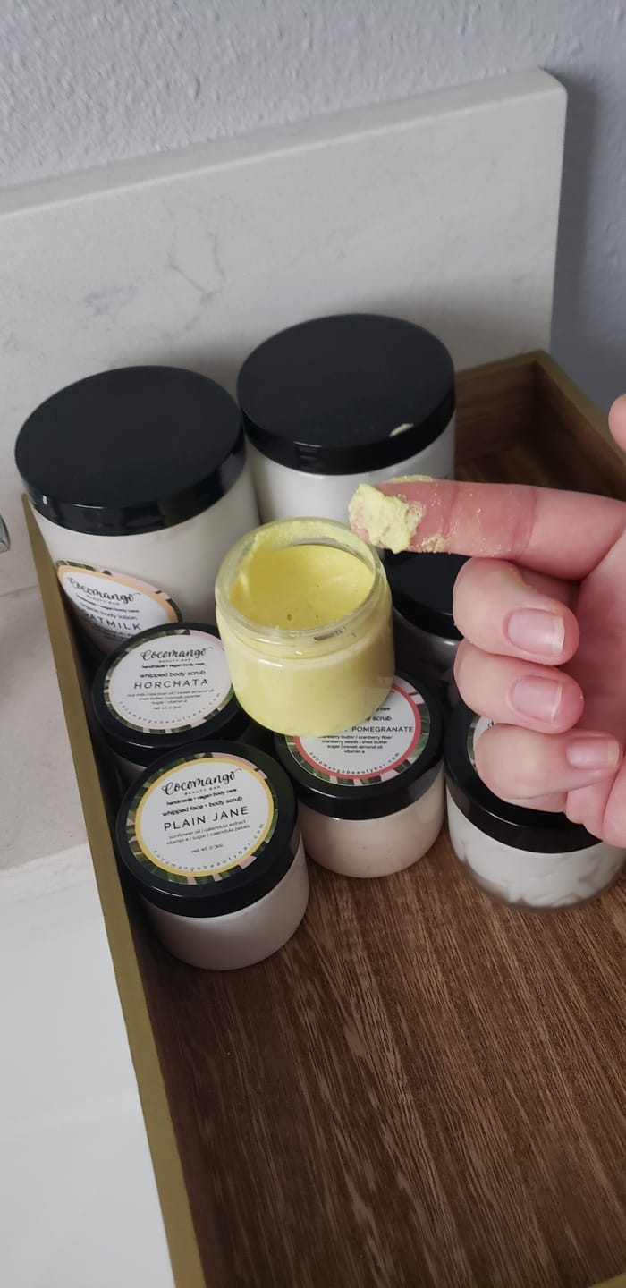 Customer photo review of LEMONGRASS Whipped Face + Body Scrub with Turmeric + Calendula Extract