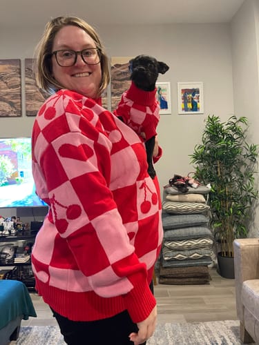 Customer photo review of Oversized Human Knitted Love Sweater