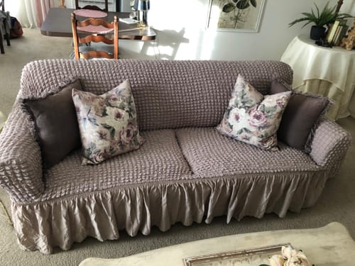 Customer photo review of 2024 Turkish Bubble Frill Sofa Covers : Light Brown