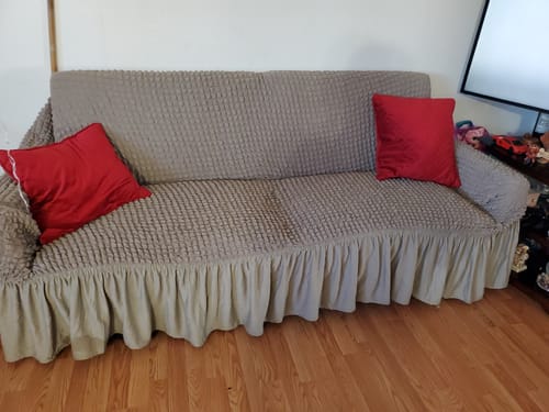 Customer photo review of 2024 Turkish Bubble Frill Sofa Covers : Light Brown