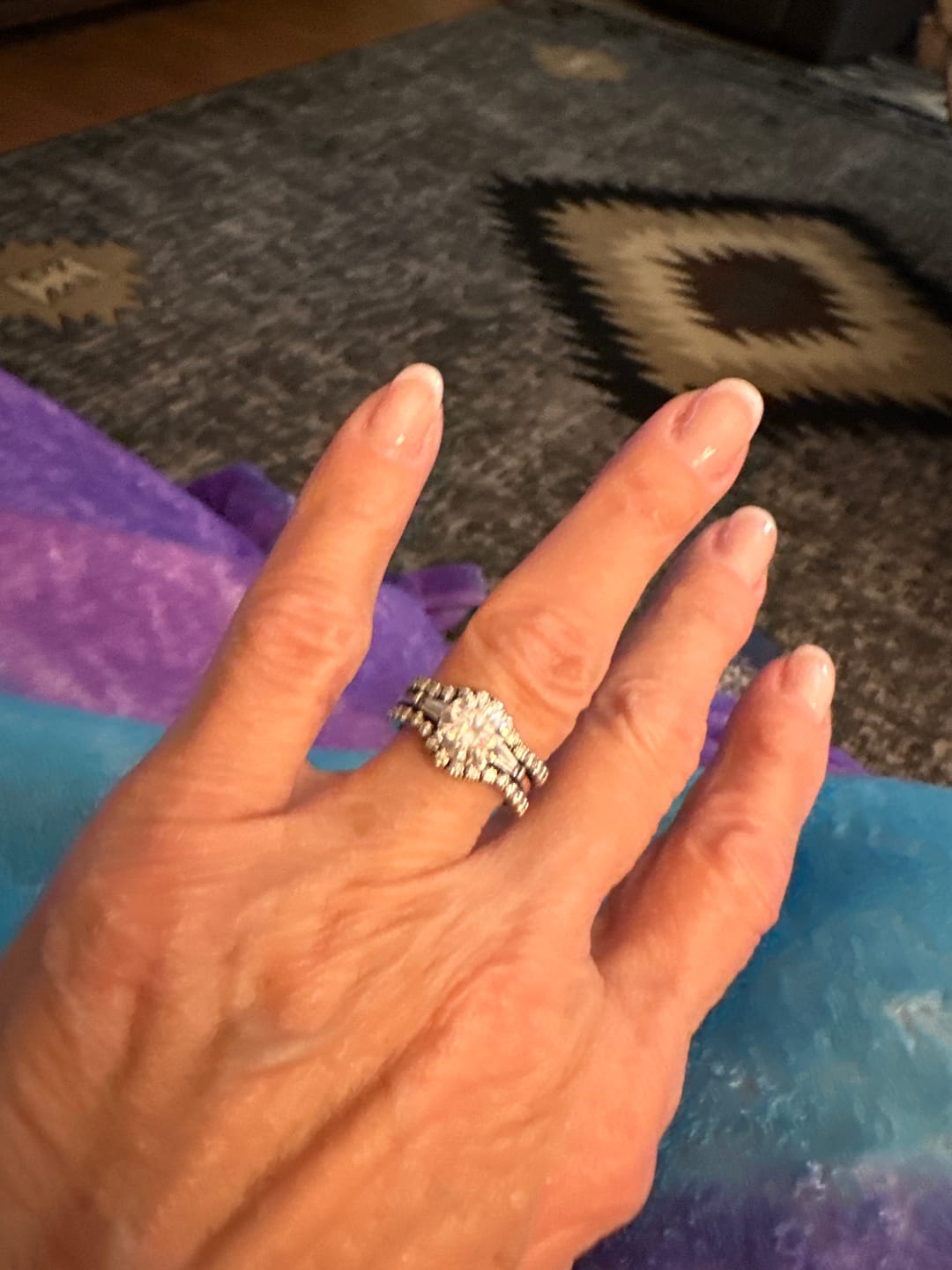 Customer photo review of Curved Pave Moissanite Half Eternity Wedding Band Stackable Ring