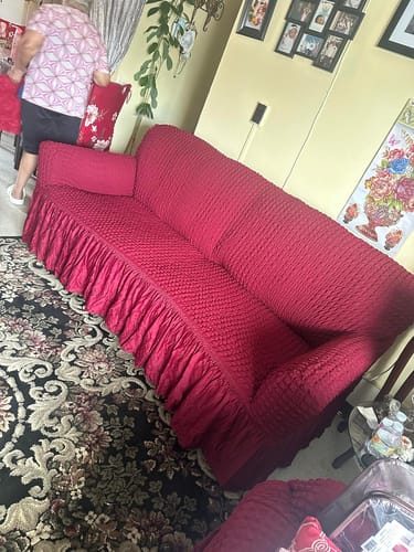 Customer photo review of 2024 Turkish Bubble Frill Sofa Covers : Maroon