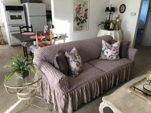 Customer photo review of 2024 Turkish Bubble Frill Sofa Covers : Light Brown