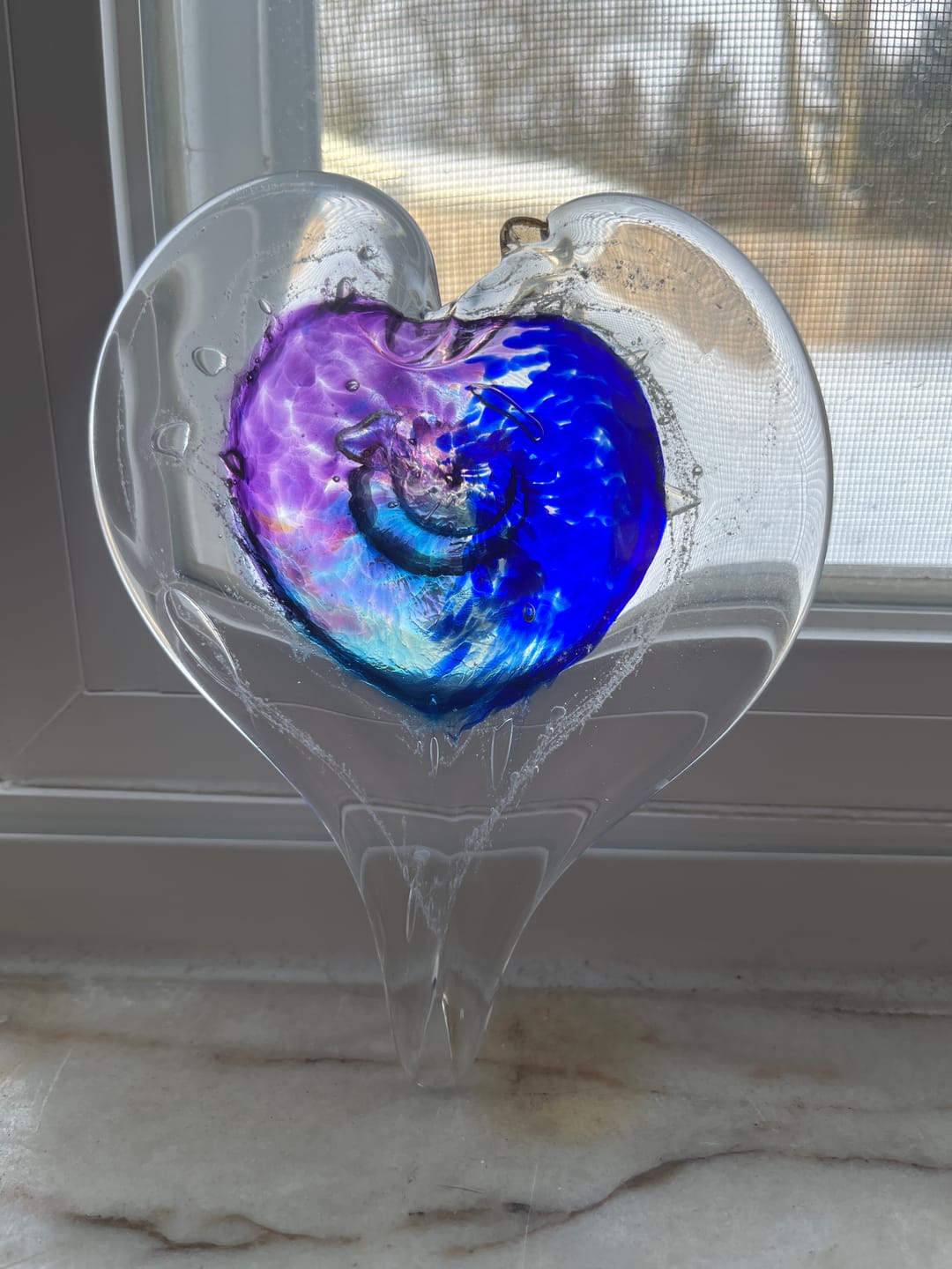 Customer photo review of Dichroic Heart Suncatcher with Infused Cremains