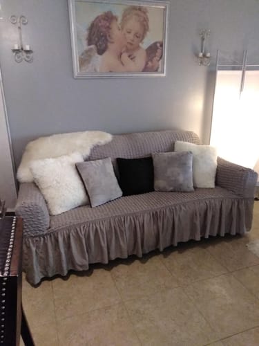 Customer photo review of 2024 Turkish Bubble Frill Sofa Covers : Light Brown