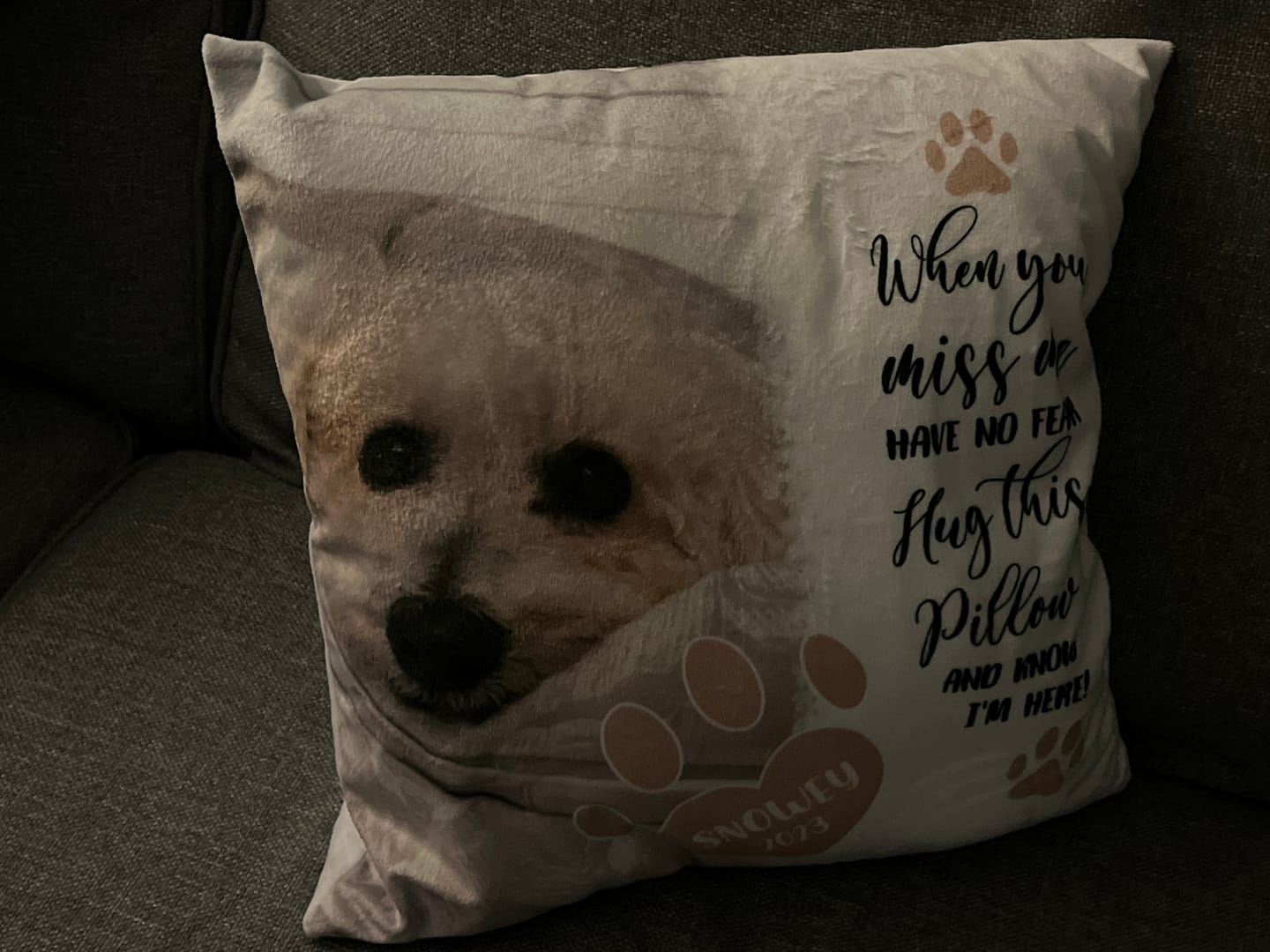Customer photo review of When you miss me - Personalised pillow
