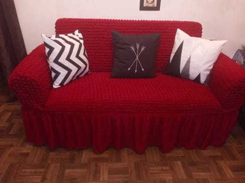 Customer photo review of 2024 Turkish Bubble Frill Sofa Covers : Maroon