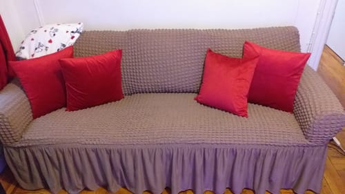 Customer photo review of 2024 Turkish Bubble Frill Sofa Covers : Light Brown