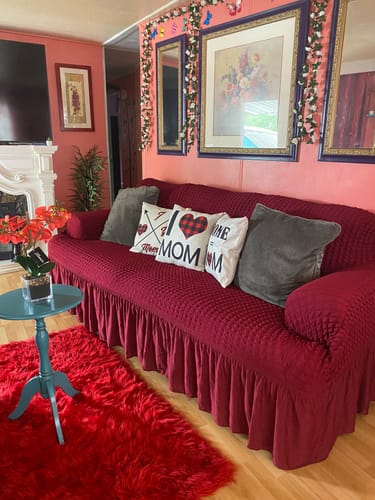 Customer photo review of 2024 Turkish Bubble Frill Sofa Covers : Maroon
