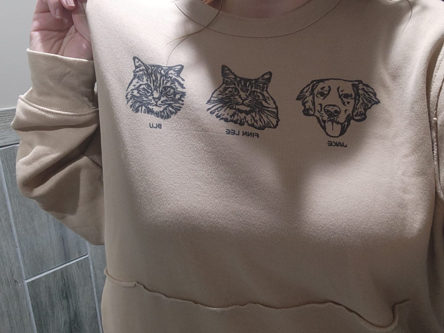 Customer photo review of LIMITED EDITION Custom Pet Raw Seam Crewneck, Unisex