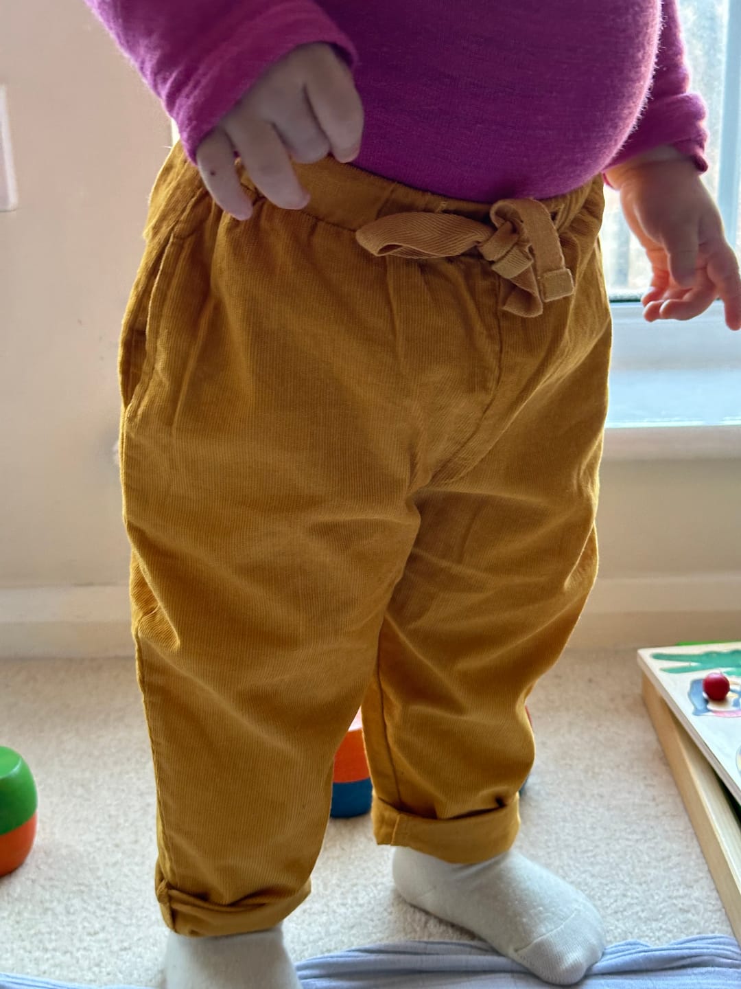 Customer photo review of Gold Corduroy Comfy Trousers