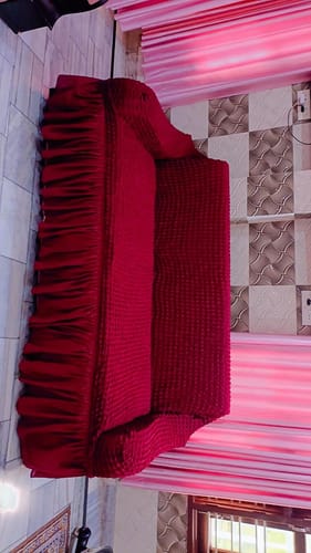 Customer photo review of 2024 Turkish Bubble Frill Sofa Covers : Maroon