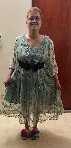 Customer photo review of Light Green Tulle Vacation Dress Hollow Out Embroideried Short Sleeve