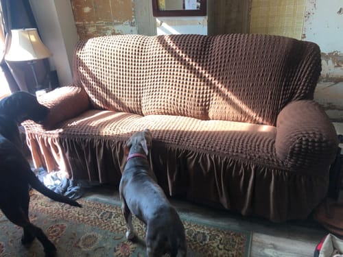 Customer photo review of 2024 Turkish Bubble Frill Sofa Covers : Light Brown