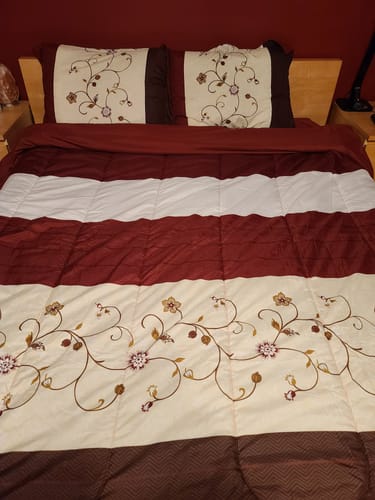 Customer photo review of 5 Piece Comforter Set Burgundy Cosmos Floral Pattern Fluffy Goose Down Alternative Bed in a Bag Rich Printed Includes 3 Piece Sheet Set