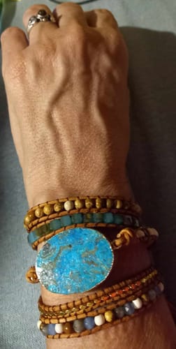 Customer photo review of Handmade Natural Ocean Jasper Leather Wrap Bracelet