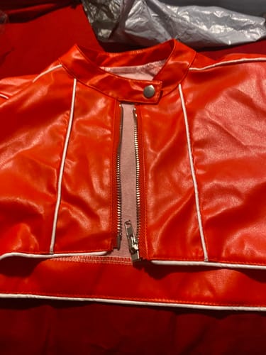 Customer photo review of Motorcycle Style PU Leather Spliced Line Short Jacket