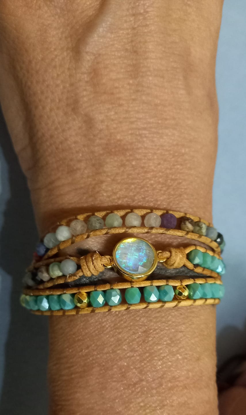Customer photo review of Handmade Natural Ocean Jasper Leather Wrap Bracelet