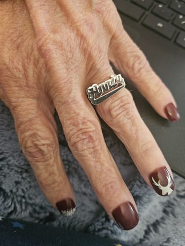 Customer photo review of Cursive Name Ring