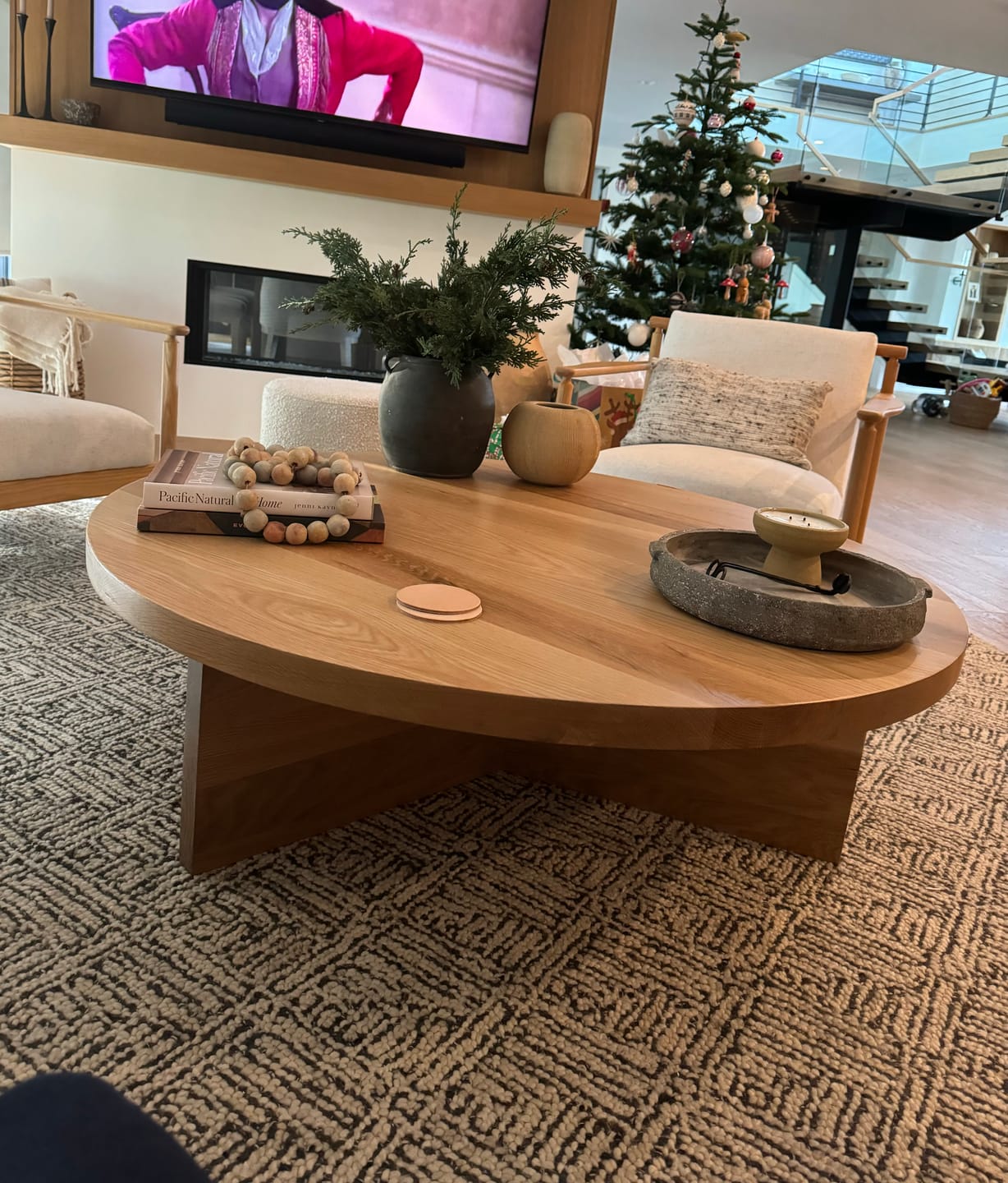 Customer photo review of Round White Oak Coffee Table with Y Base
