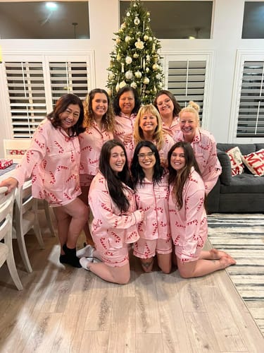 Customer photo review of Candy Cane Kisses Satin Printed Elastic Waist Pocket Pajama Shorts Set