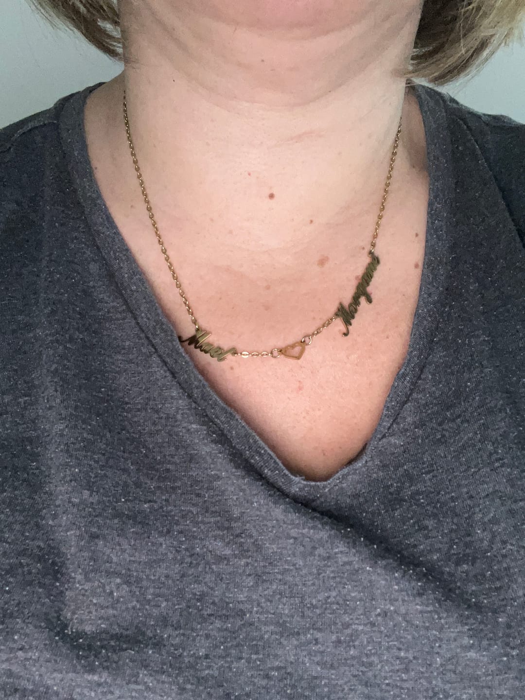 Customer photo review of Collier Coeur & Prénoms Sautoir Personnalisé