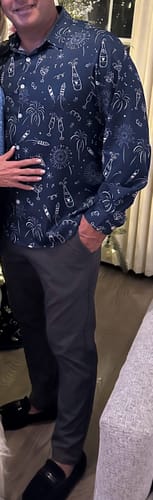 Customer photo review of Men's Fireworks Holiday New Year Party Button Up Blue Long Sleeve Shirt