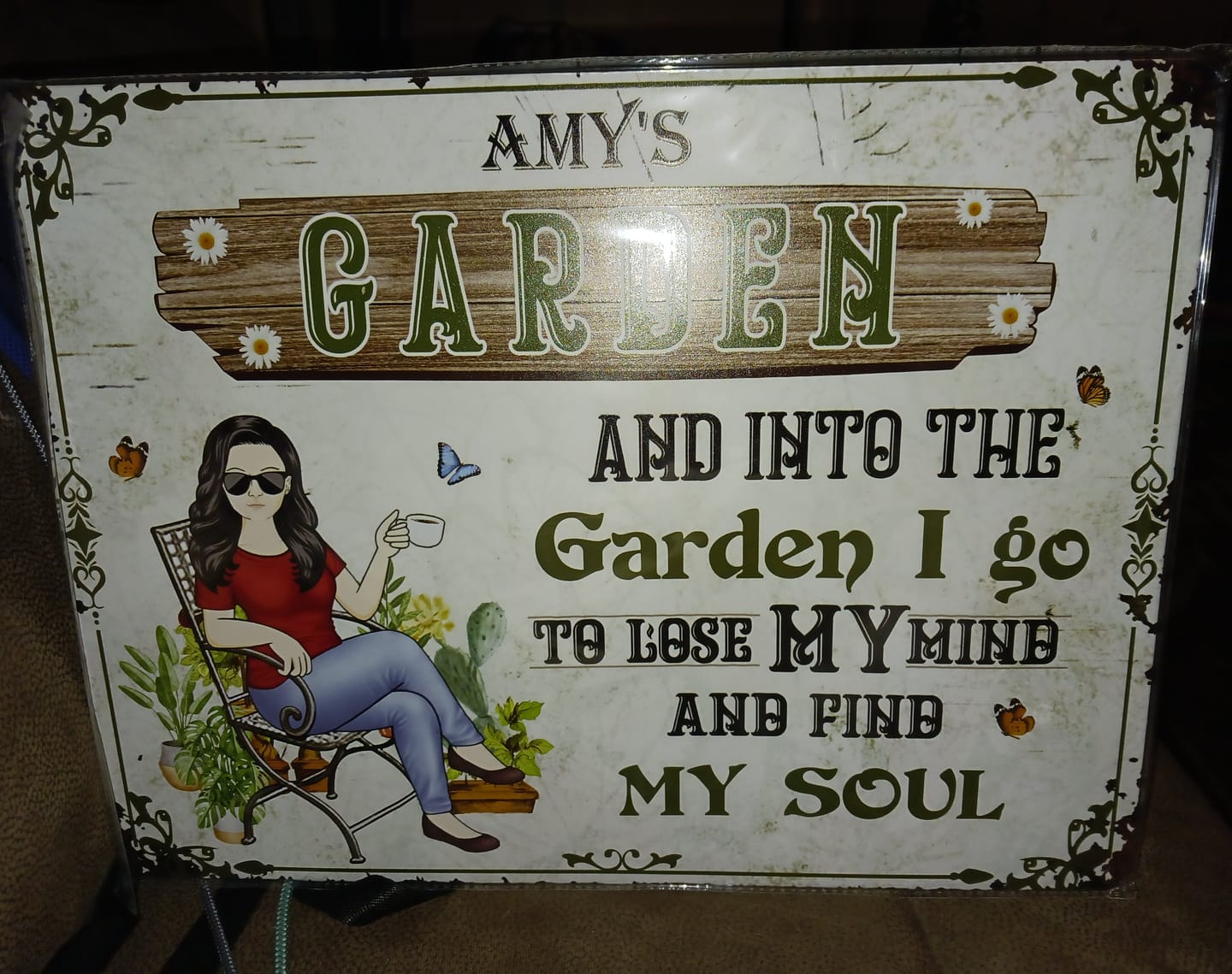 Customer photo review of And Into The Garden I Go Gardening Girl - Garden Sign - Personalized Custom Classic Metal Signs