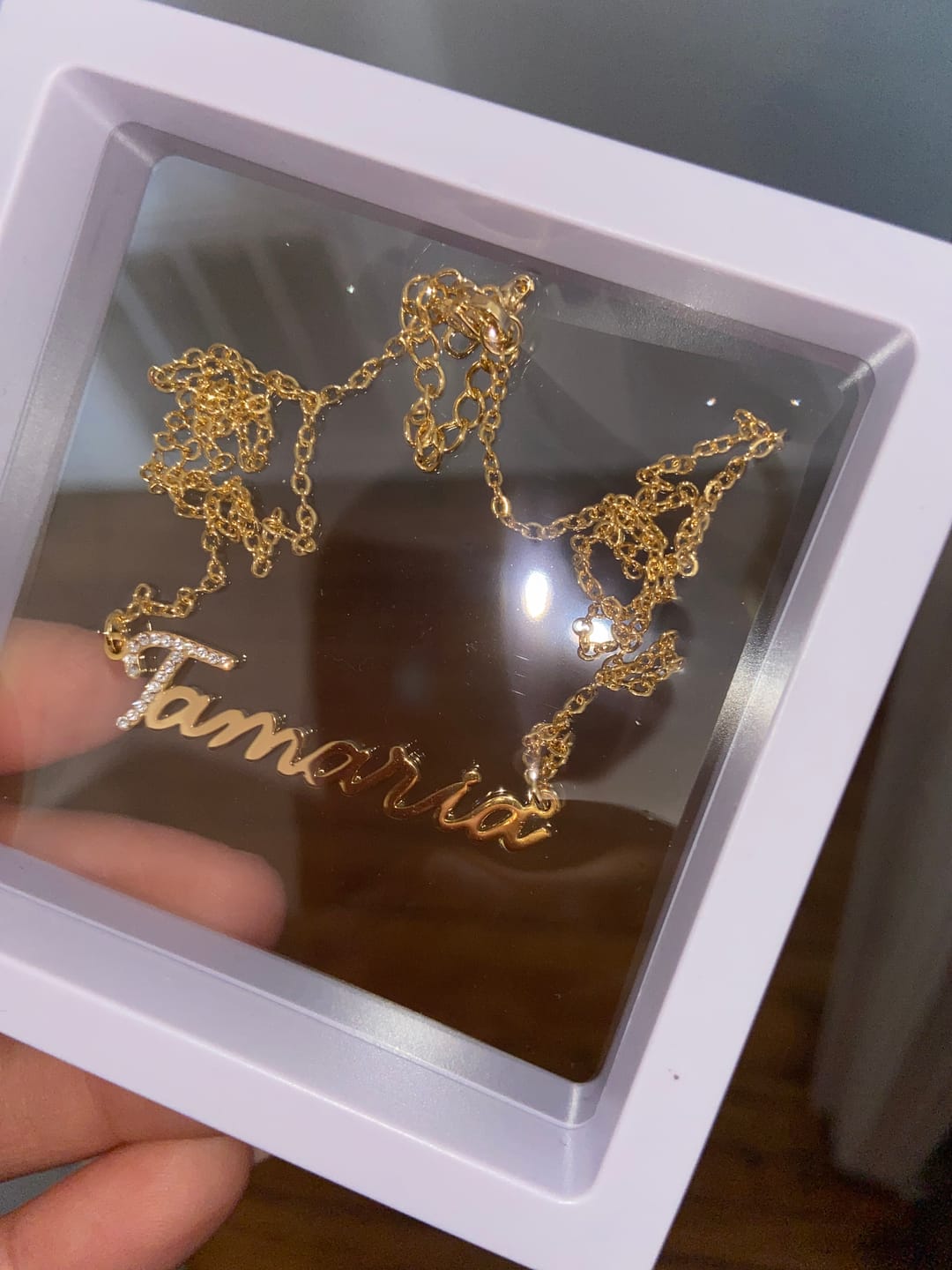 Customer photo review of Iced Letter Script Name Necklace
