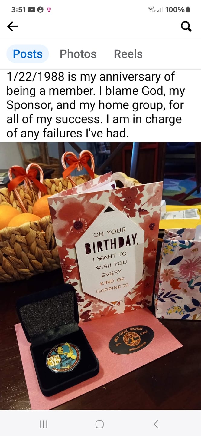 Customer photo review of 1 to 50 Year Rosie Recovery Strength AA/NA Medallions - Tri-Plate Chips/Coins