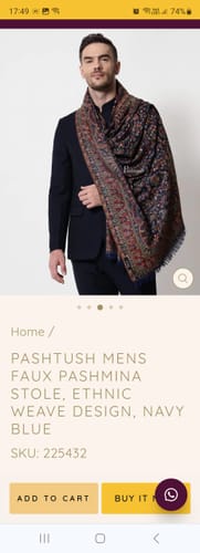 Customer photo review of Pashtush mens faux pashmina stole, ethnic weave design, Navy Blue