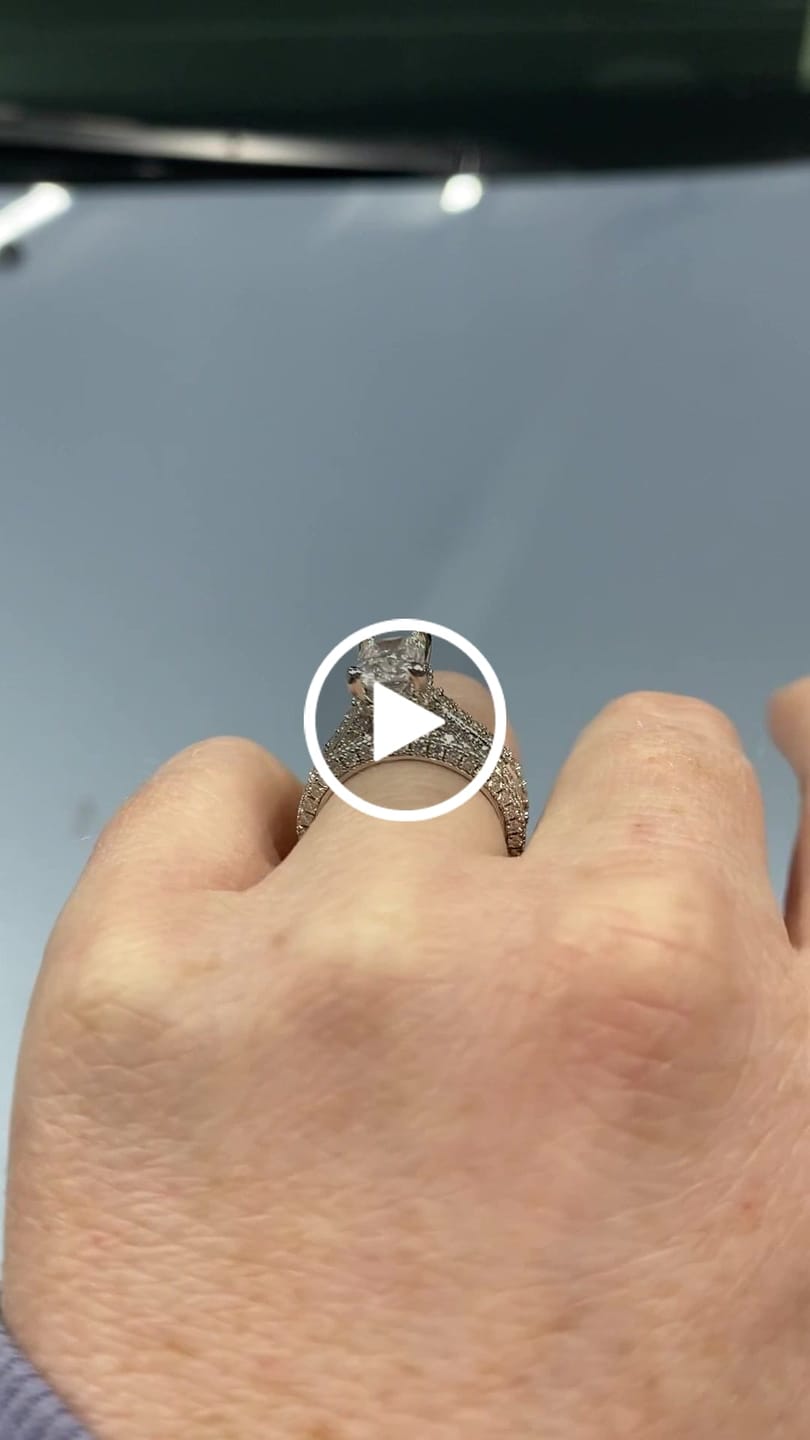 Customer video review of Hidden Halo Radiant Moissanite Triple Row Pave Engagement Ring