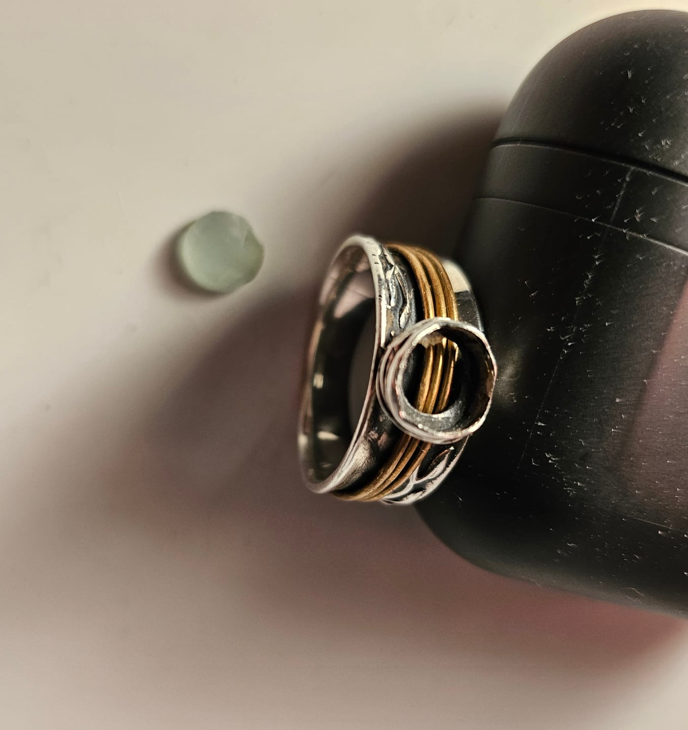Customer photo review of Aquamarine Spinner Ring Inspired by Nature Sterling Silver