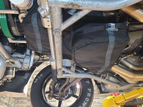 Customer photo review of Motion Raceworks 5.0 Coyote Engine Diaper, NHRA & IHRA Approved (Moroso 20571/20577 Pan, For Motor Mounts, w/Cutouts)