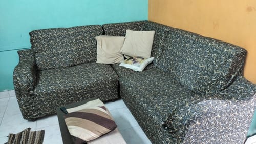 Customer photo review of Black & Beige Abstract Elastic Sofa Slipcovers