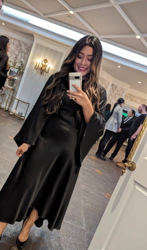 Customer photo review of SILKY FIT AND FLARE DRESS - BLACK