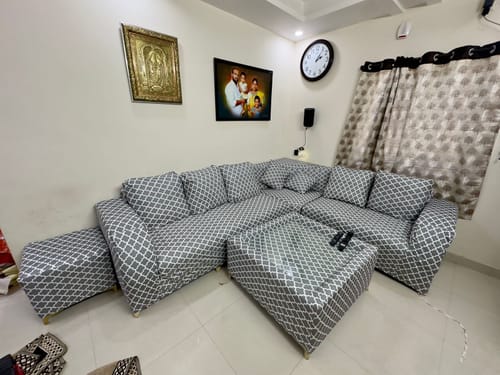 Customer photo review of Grey Diamond Elastic  L-Shape Sofa Slipcovers