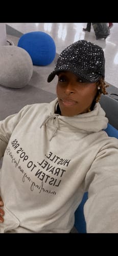 Customer photo review of Hustle Travel Listen to 90's R&B Minding My Own Business - Hoodie