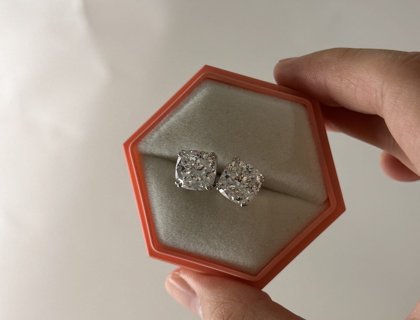 Customer photo review of Louily Stunning Sterling Silver 4.2 Ct Cushion Cut Stud Earrings For Women